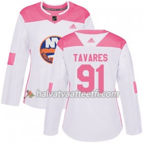Naisten NHL New York Islanders Pelipaita John Tavares 91 Adidas 2017-2018 Valkoinen Vaaleanpunainen Fashion Authentic